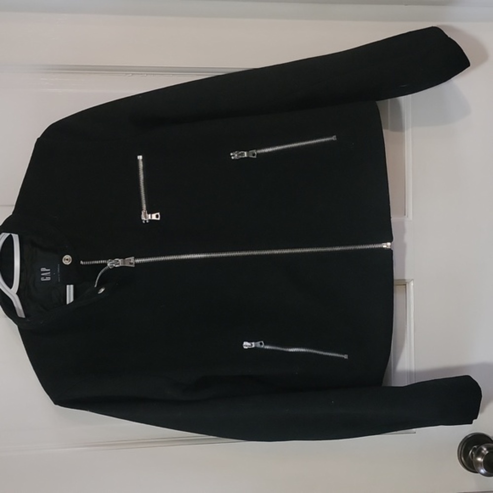 GAP Zip Biker Jacket Women's Large Wool Blend Full Zip